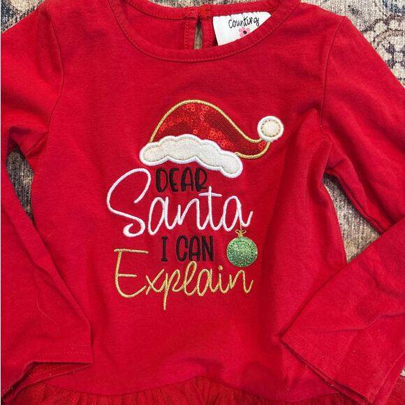 Counting Daisies red Santa I can Explain ruffle tutu long sleeve girls dress 4T - Picture 2 of 5